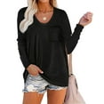 thumbnail image 1 of SHIBEVER Fall Tunic Tops Blouses for Women Long Sleeve Crew Neck Casual Pocket T-Shirts Black lightweight Pullover Clothes Size L, 1 of 4
