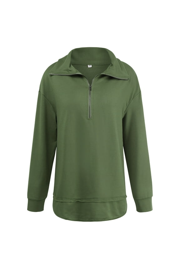 Fashion Collar Quarter 1/4 Zipper Pullover Tops for Women Fall Comfy Long Sleeve Sweatshirts Armygreen