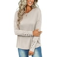 thumbnail image 1 of SHIBEVER Fashion Crew Neck Button T-Shirts for Women Casual Fall Cute Long Sleeve Tunics Tops Blouses Apricot, 1 of 6