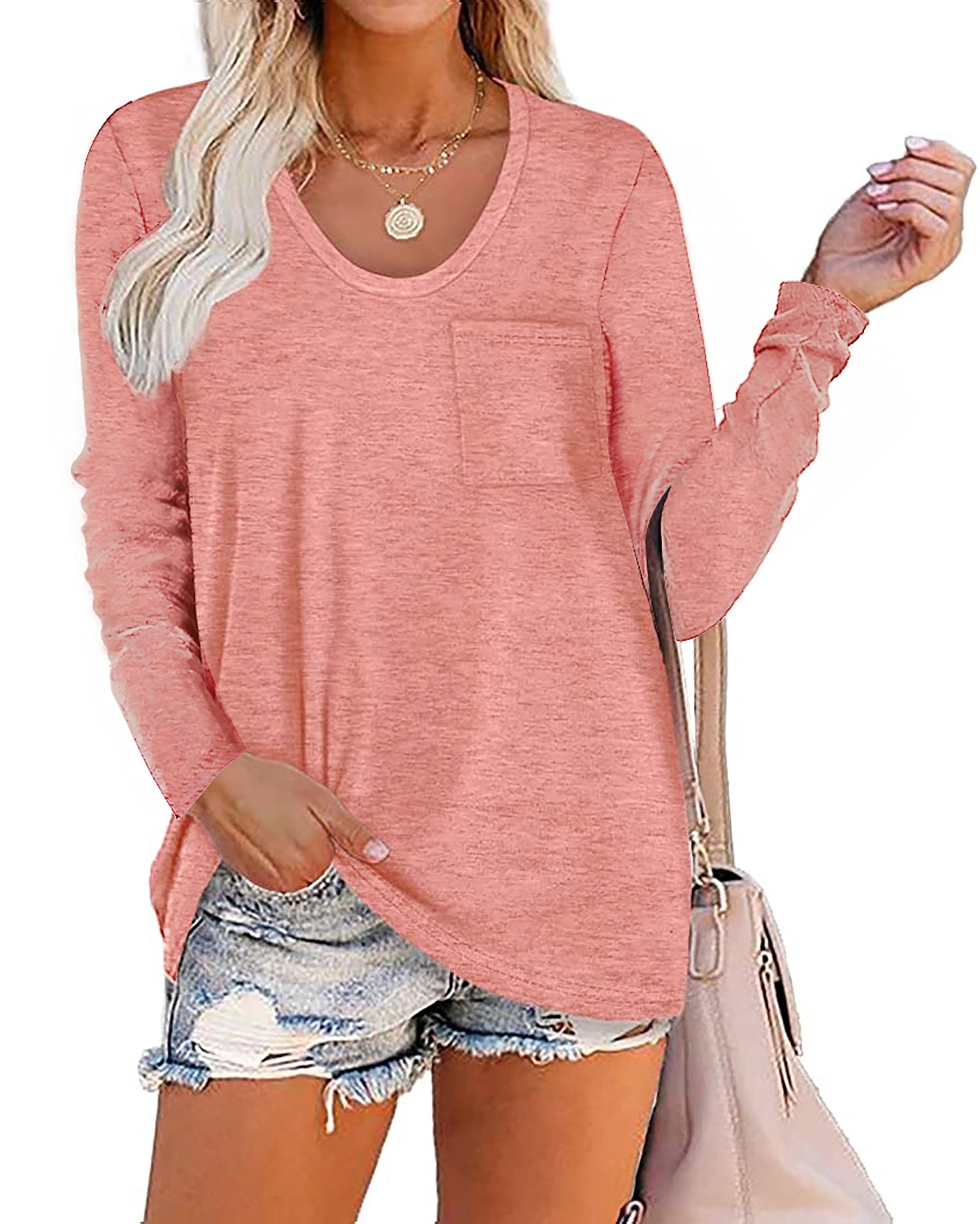 Tavimart Woman Long Sleeve Loose Green Shirt S M L Pink blue