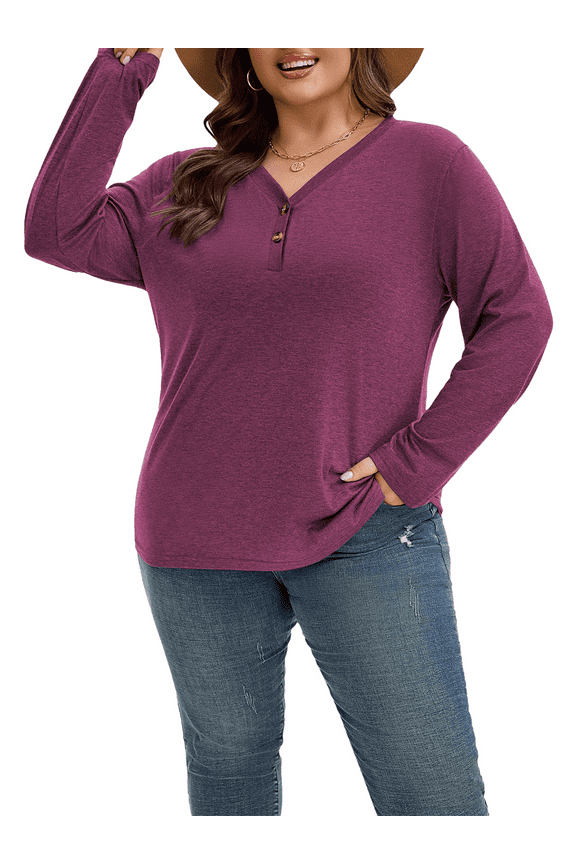 Long Sleeve Shirts for Women Plus Size Womens Clothes V Neck Lightweight Fall Tops for Women Cotton Long Sleeve Tops for Women Winter Red 3XL