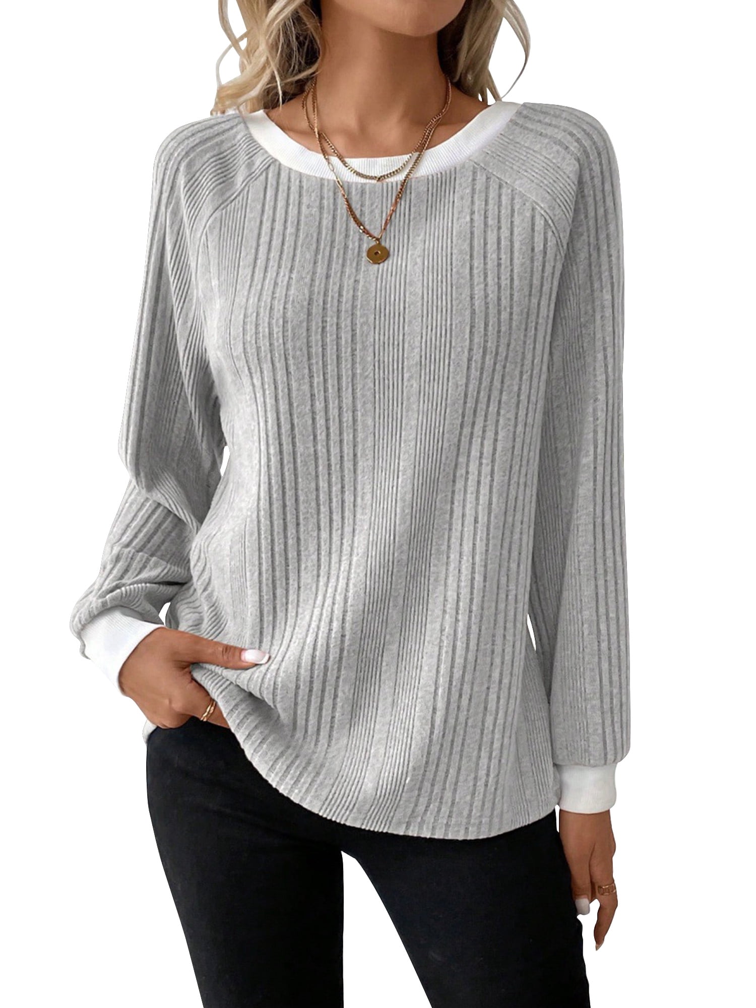 Long Sleeve Shirts for Women Autumn Shirts for Women Tunic Womens Tops Lightweight Trendy Women Fall Tops Winter Clothes Grey M