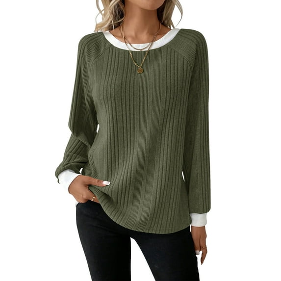 SHIBEVER Long Sleeve Shirts for Women Fall Shirts Womens Tops Lightweight Sweater Trendy Comfy Winter Clothes Green S