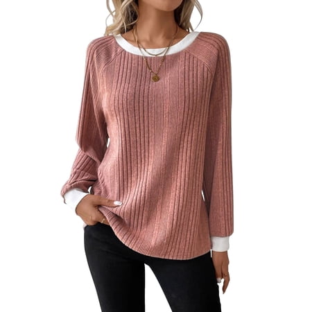 SHIBEVER Long Sleeve Shirts for Women Fall Shirts for Women Tunic Womens Tops Lightweight Trendy Autumn Comfy Winter Clothes Red S