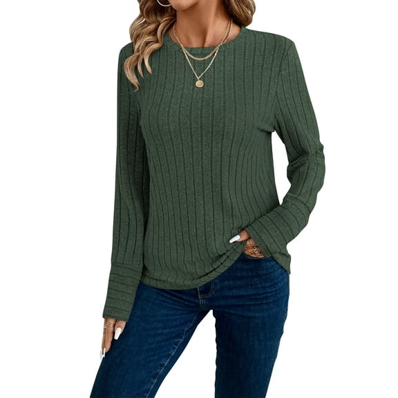 SHIBEVER Long Sleeve Shirts for Women Fall Tops for Womens Tops Lightweight Sweater Crew Neck Womens Shirts Winter Clothes Green Tee Shirts M