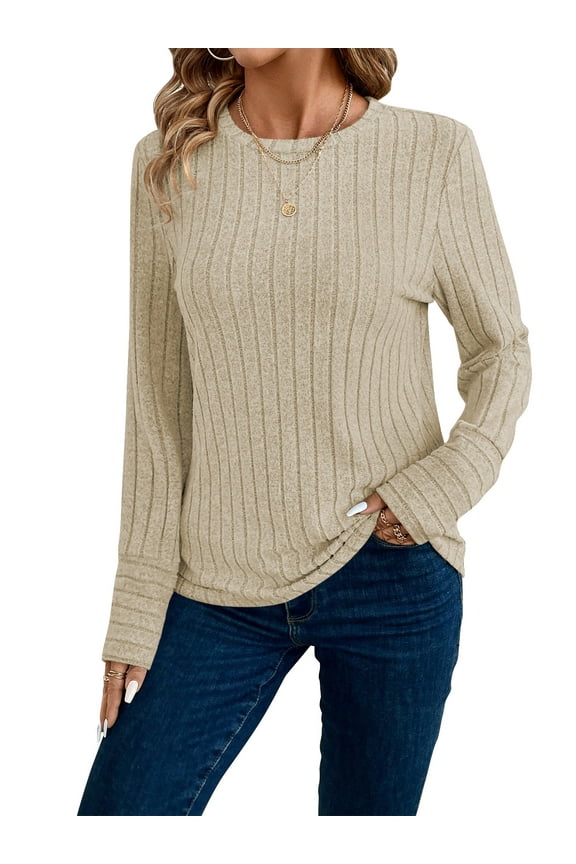 Long Sleeve Shirts for Women Fall Tops for Womens Tops Lightweight Sweater Womens Fall Shirt Comfy Winter Clothes T Shirts Beige M
