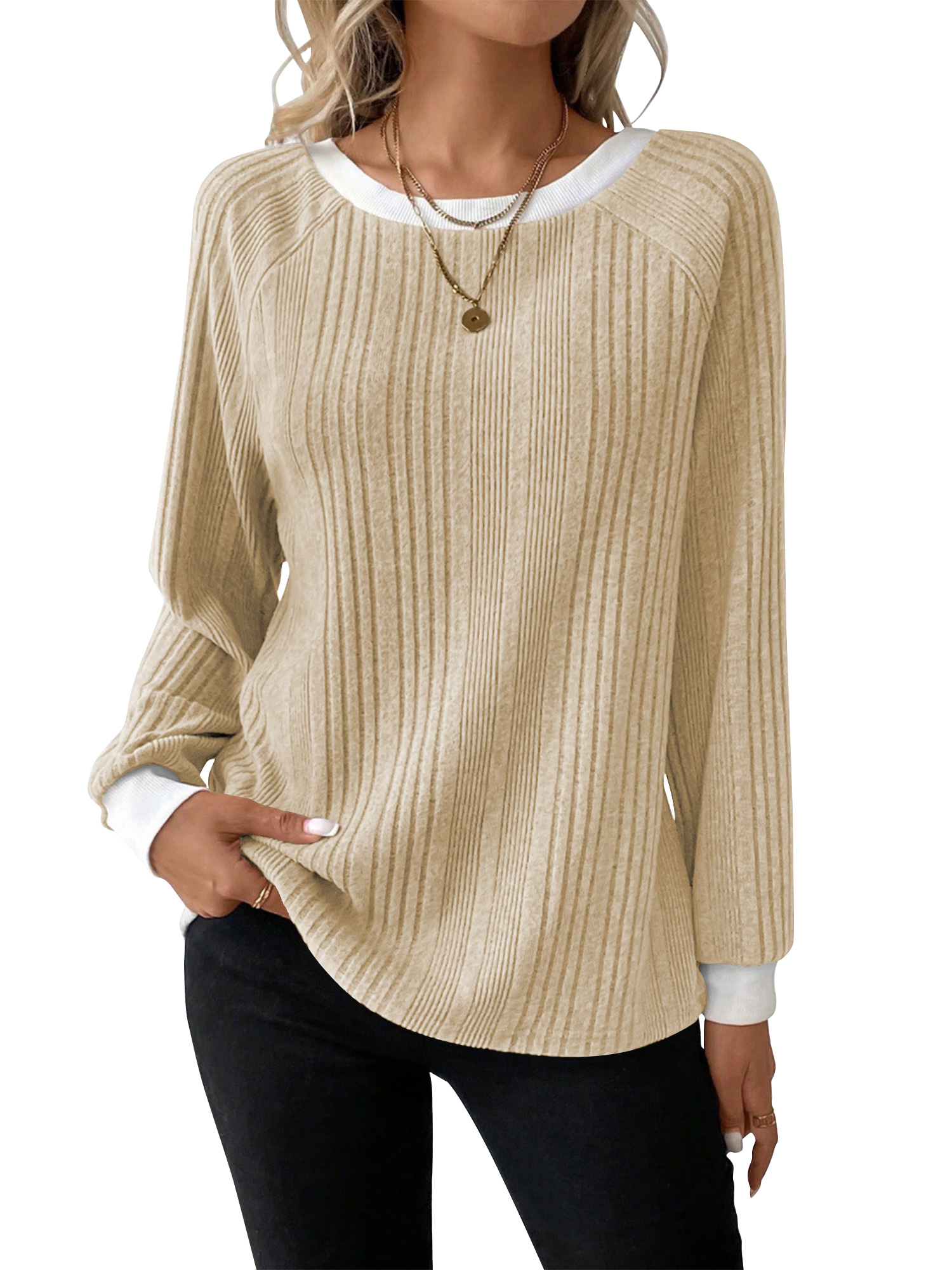 SHIBEVER Long Sleeve Shirts For Women Fall Womens Tops Crew Neck Lightweight Long Sleeve Tops For Women Beige L: What We Checked First
