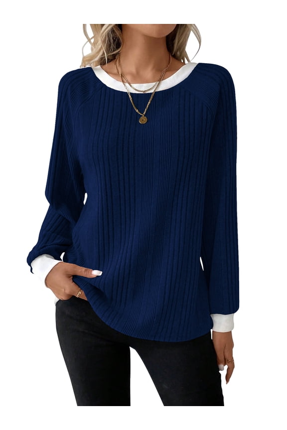 Long Sleeve Shirts for Women Fall Womens Tops Crew Neck Lightweight Long Sleeve Tops for Women Dark Blue M