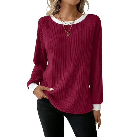 SHIBEVER Long Sleeve Shirts for Women Fall Womens Tops Crew Neck Lightweight Long Sleeve Tops for Women Wine Red XL