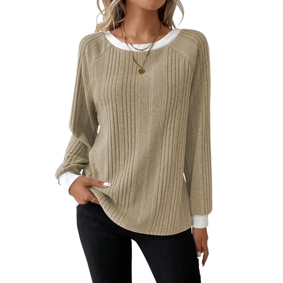 SHIBEVER Long Sleeve Shirts for Women Fall Womens Tops Crew Neck Lightweight Sweater Pullover Basic Tunic Winter Clothes Coffee L