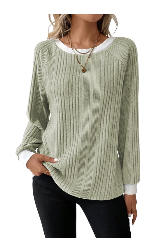 Long Sleeve Shirts for Women Fall Womens Tops Crew Neck Lightweight Sweater Pullover Basic Tunic Winter Clothes Mint L
