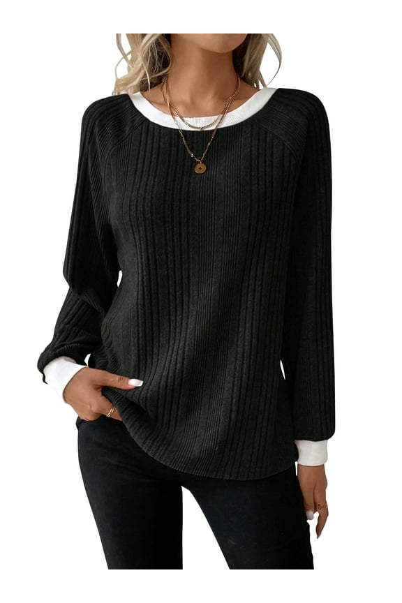 Long Sleeve Shirts for Women Fall Womens Tops Crew Neck Shirts for Women Lightweight Pullover Basic Tunic Winter Clothes Black XL