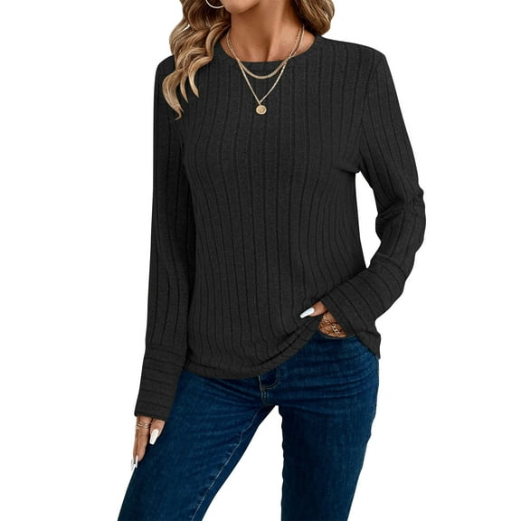 SHIBEVER Long Sleeve Shirts for Women Fall Womens Tops Crew Neck Womens Long Sleeve Tops Lightweight Pullover Basic Winter Clothes Black L