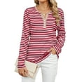 thumbnail image 1 of SHIBEVER Long Sleeve Shirts for Women Loose Fit Stripe Pullover V Neck Button Down Sweatshirts Color Block Lady Tops, 1 of 4