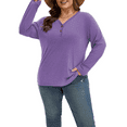 thumbnail image 1 of SHIBEVER Long Sleeve Shirts for Women Plus Size Womens Clothes Fall Shirts for Women Basic V Neck Tops for Women with Button Winter Cotton Purple 2XL, 1 of 10
