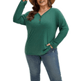 thumbnail image 1 of SHIBEVER Long Sleeve Shirts for Women Plus Size Womens Clothes Fall Tops for Women Basic V Neck Tops for Women Cotton Top Winter Green 2XL, 1 of 10