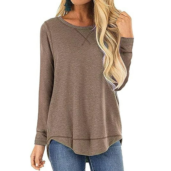 SHIBEVER Long Sleeve Sleeve T-Shirts for Women Fashion Summer Tops Trendy Loose High Low Purple Dressy Tops Tunic Blouse Size L