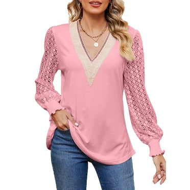 Comfy Long Sleeve Tunic Top For Women - Loose Fit, Side Split, Perfect With Leggings (Pink, X-Large)