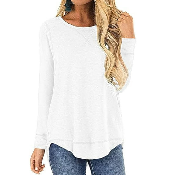 SHIBEVER Long Sleeve T-Shirts for Women Fall Tops Basic Workout Casual Tunics Shirts White Blouses Size XXL