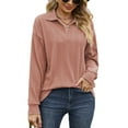 thumbnail image 1 of SHIBEVER Long Sleeve T Shirts for Women V Neck Tops Fall Blouses Casual Pullover Lapel Collar Loose Fit Tunic Tops Henley Shirts Fashion Solid Color Pink Plus Size XXL, 1 of 5