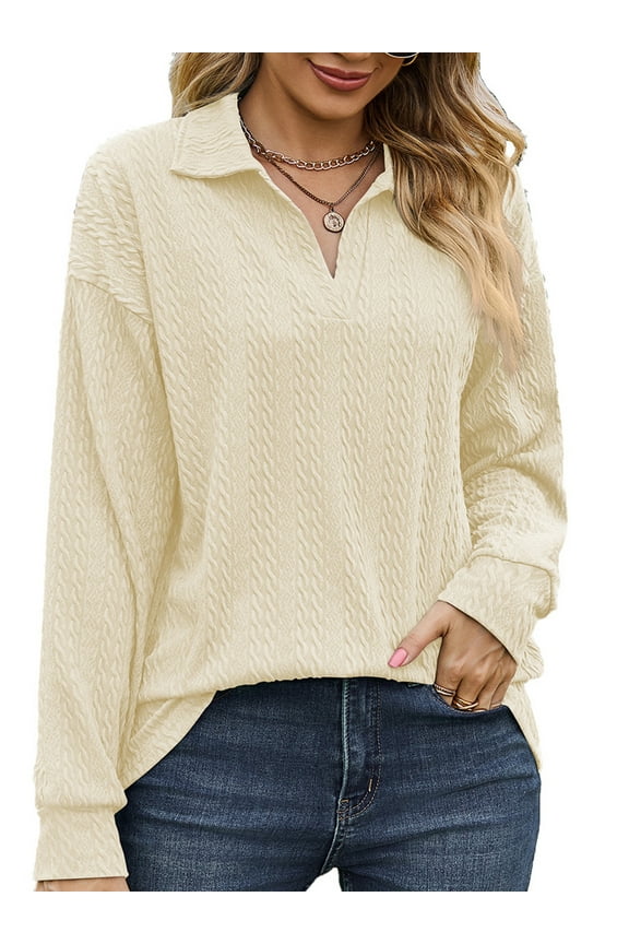 Long Sleeve Shirts for Women Tops Fall Blouses V Neck Casual Pullover Lapel Collar Sweatshirts Loose Fit Tunic Tops Henley Shirts Fashion Clothing