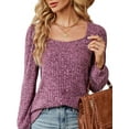 thumbnail image 1 of SHIBEVER Long Sleeve Tops for Women Fall Sweaters Square Neck Shirts Loose Fit Blouse Lightweight Pullover Fashion Casual Knit Basic Ribbed Tshirt Size S, 1 of 5