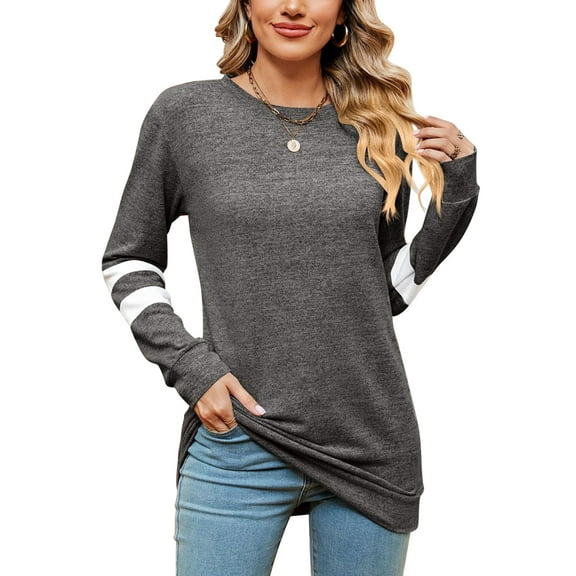 SHIBEVER Long Sleeve Tops for Women V Neck Shirts Fashion Fall Clothes Loose Plain T-shirt Casual Loose Tunic Blouses XL