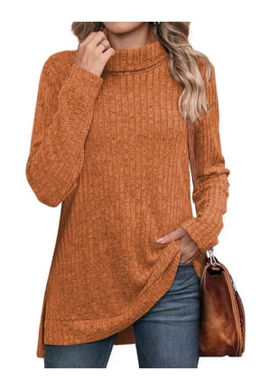 Long Sleeve Tops for Womens Sweaters Fall Turtleneck Fashion Side Split Shirts Winter Lightweight Sweaters Womens T Shirts Dressy Blouse