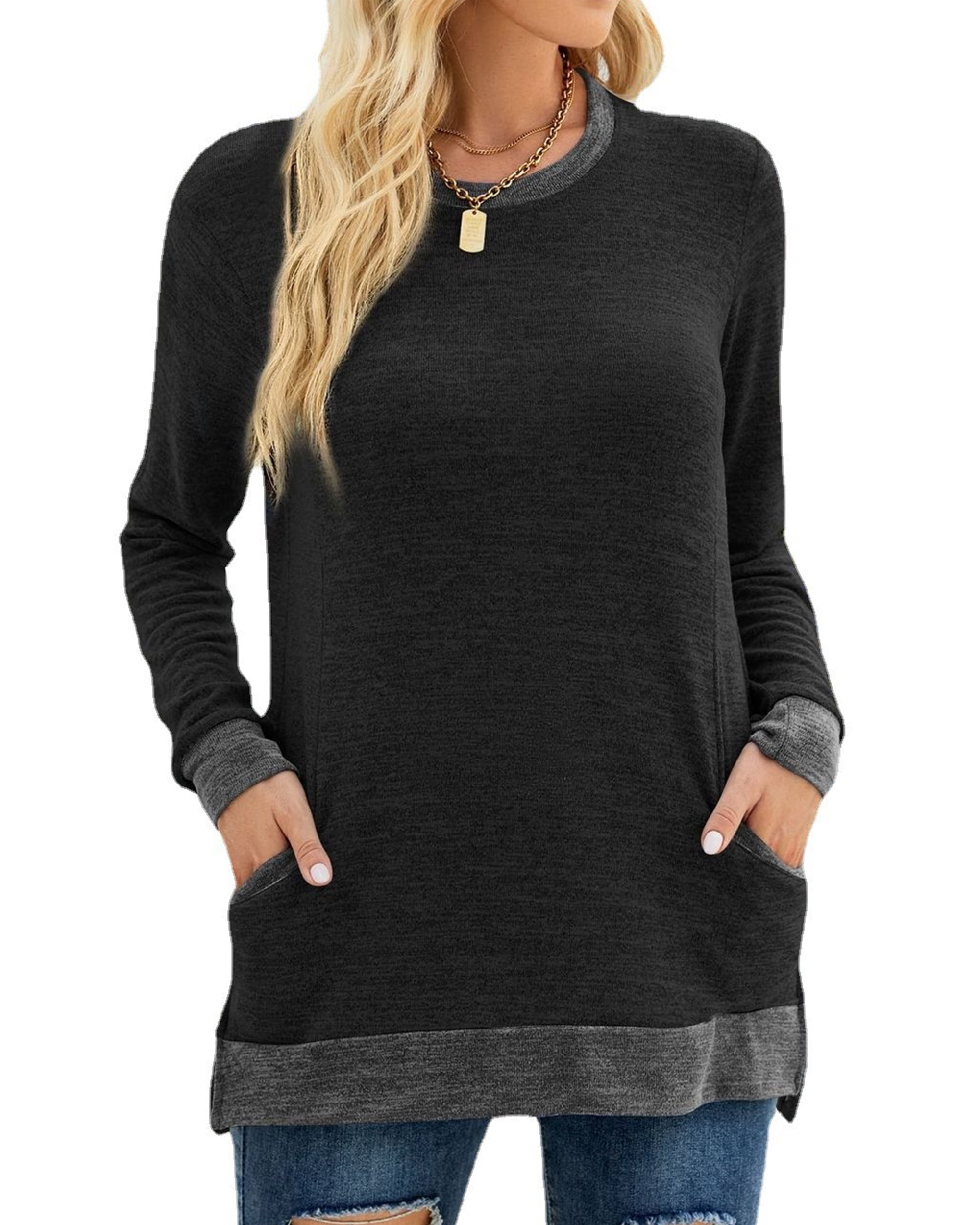 SHIBEVER Long Sleeve Workout Shirts for Women Fall Cute Pocket Casual