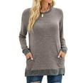 thumbnail image 1 of SHIBEVER Long Sleeve Workout Shirts for Women Fall Cute Pocket Casual Tunics Tops Blouses Coffee, 1 of 6