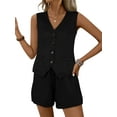 thumbnail image 1 of SHIBEVER Lounge Sets for Women Black Summer Casual Sleeveless 2pcs Sets Womens V Neck Dressy Vest Waistcoat with Pockets and Shorts Outfits Loungewear XL, 1 of 7