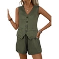 thumbnail image 1 of SHIBEVER Lounge Sets for Women Summer Dressy Sleeveless 2 Piece Sets for Women Casual V Neck Button Down Tank Tops and Army Green Shorts Outfits M, 1 of 7