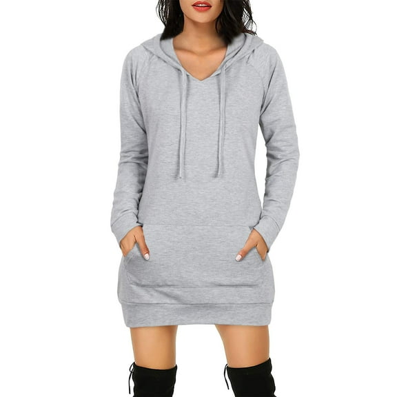 SHIBEVER Womens Hoodies Drawstring Hooded Sweatshirts for Women Long Sleeves Tops With Pocket Fall Clothes Soild Gray Casual Size XL