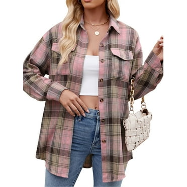 SHIBEVER Womens Blouses Flannel Plaid Shirts Long Sleeve Tops Button Down Fall Shirts for Women Fashion Clothing Plaid Jacket Coats