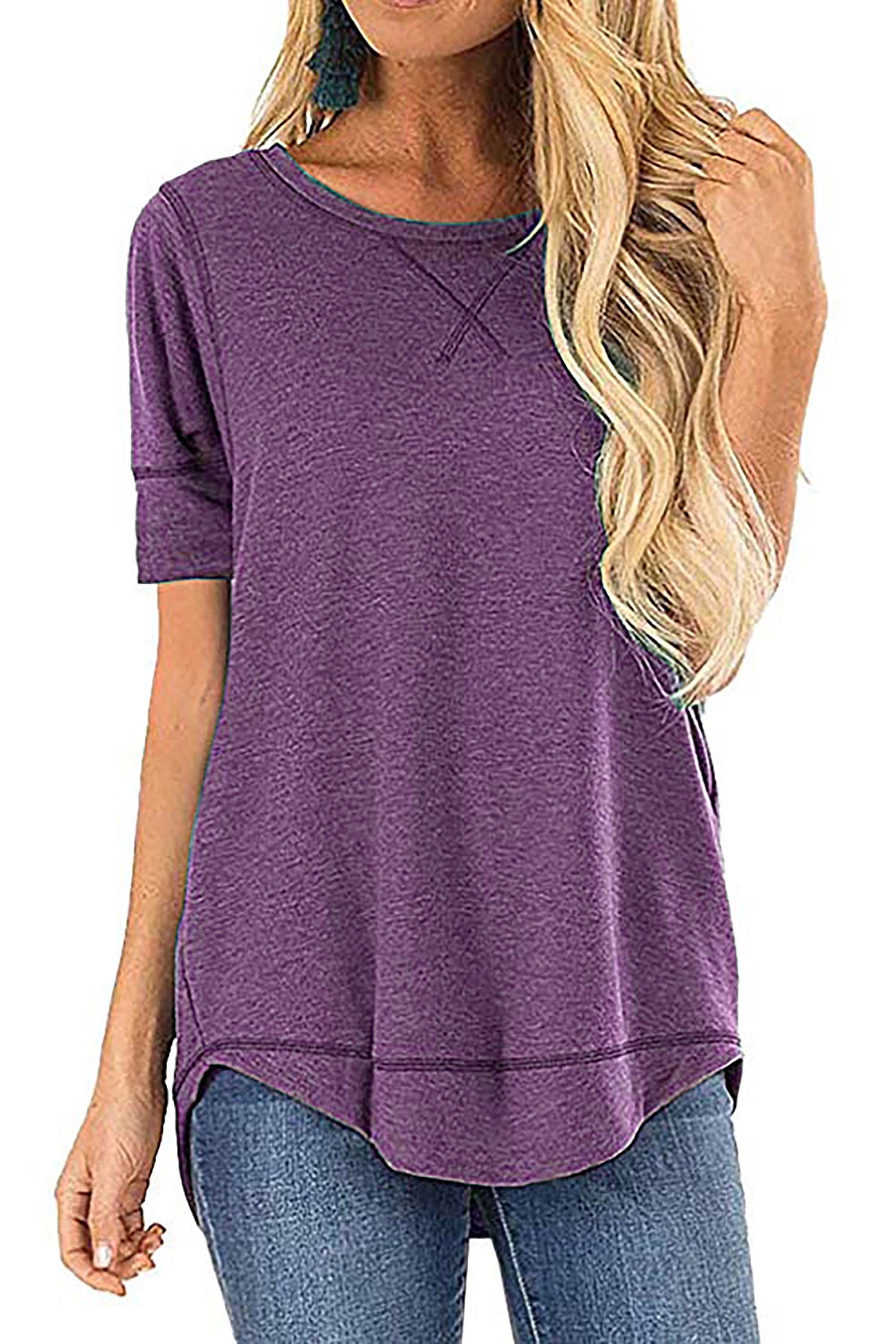 Purple Top SHIBEVER Women's Summer Tunic Top, Short Sleeve, High Low, Loose ...