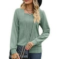 thumbnail image 1 of SHIBEVER Square Neck Shirts for Women Long Sleeve Tops Casual Tunic Loose Fit Trendy Jacquard Solid Color Green Blouse Size S, 1 of 1