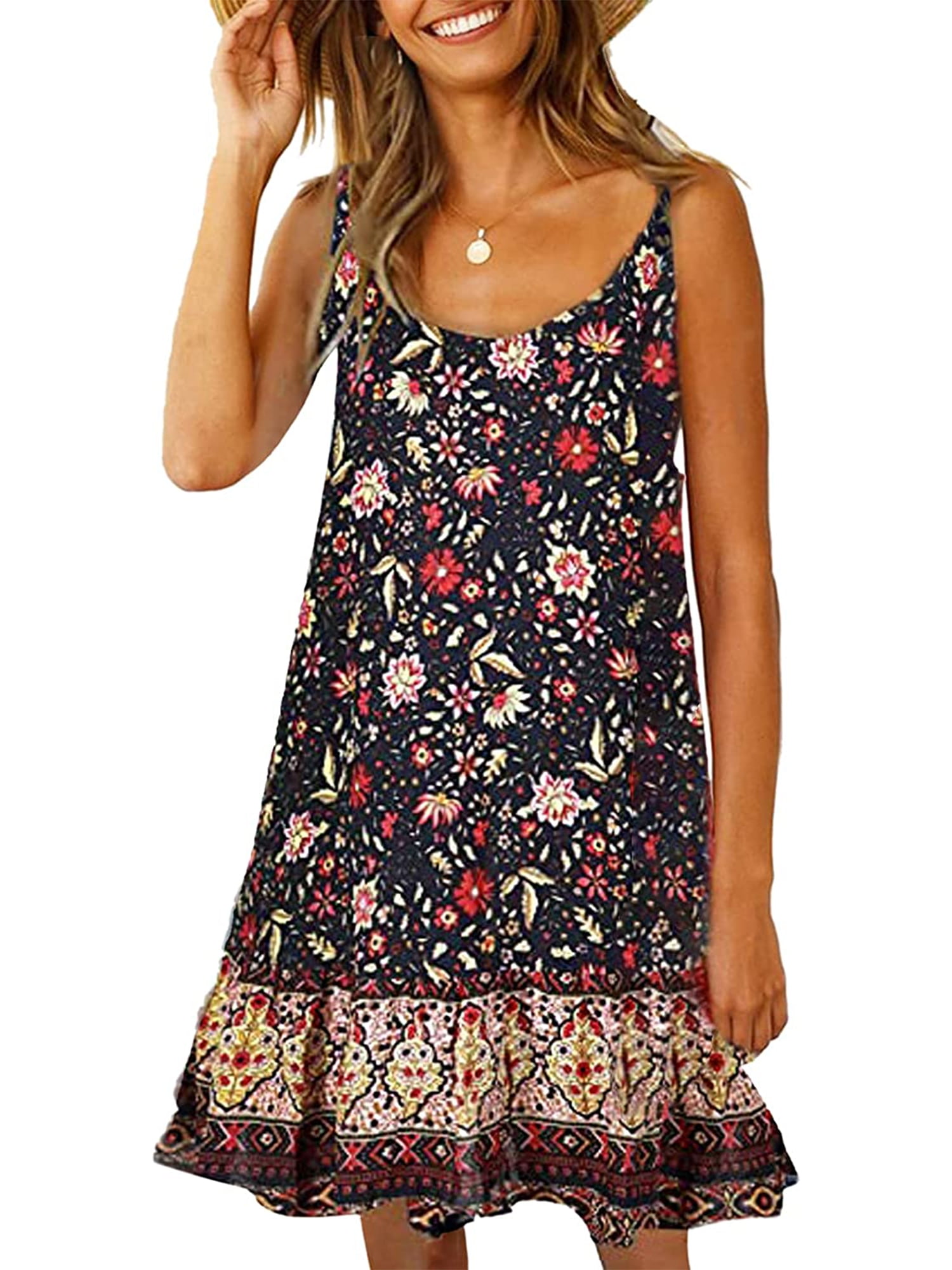 SHIBEVER Women Summer Dress Casual Sleeveless Floral Dress for Women ...