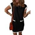 thumbnail image 1 of SHIBEVER Summer Color Block Dresses for Women Crewneck Cap Sleeve T shirts Dress for Womens Clothes with Pockets Mini Dress Sundress Trendy Ribbed Beach Dresses, 1 of 9