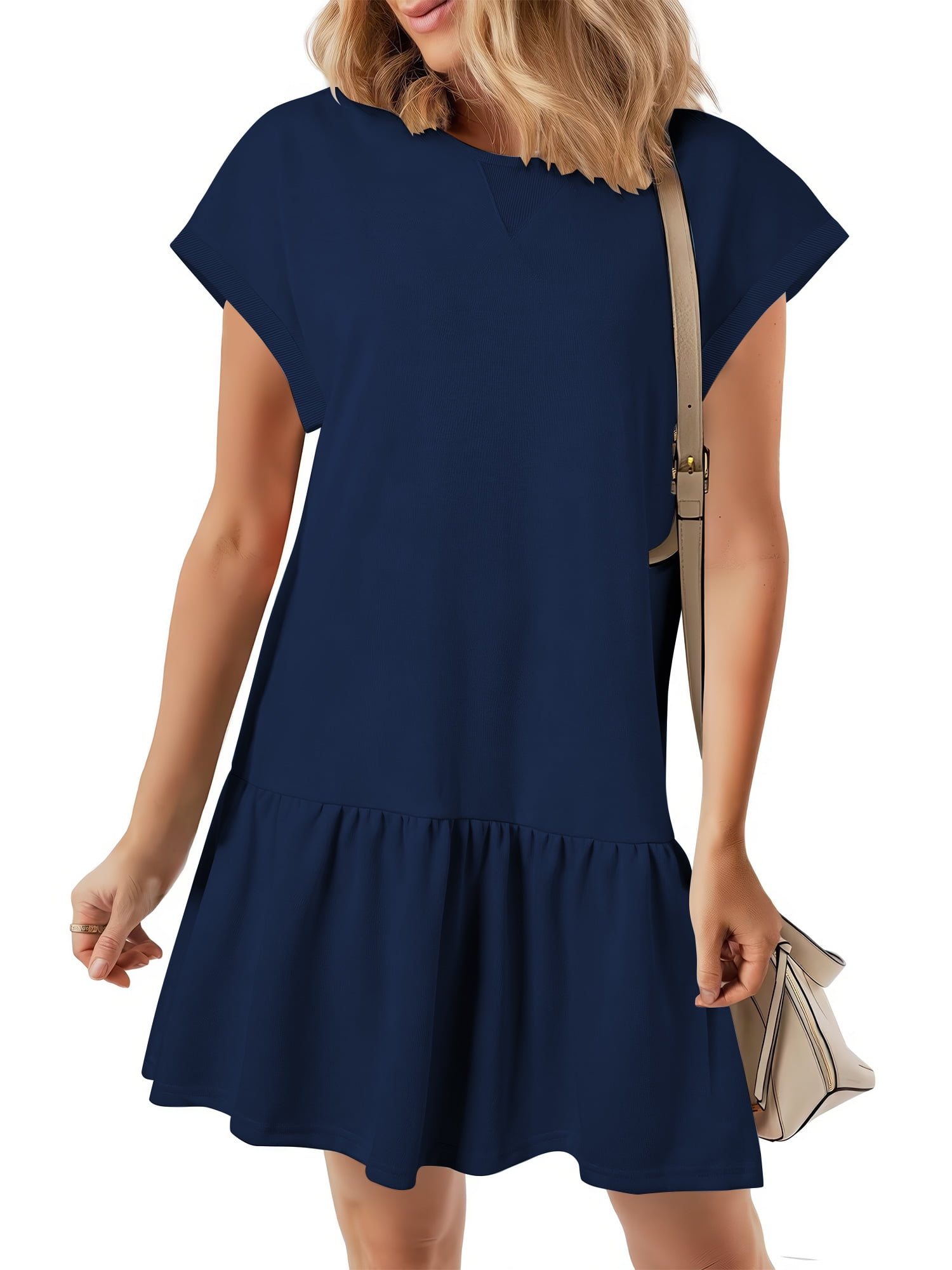 SHIBEVER Summer Dresses for Women Cap Sleeve Ruffle Hem T Shirt Dress ...