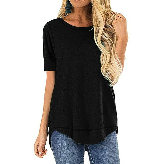 SHIBEVER Summer Short Sleeve T-Shirts for Women Fashion Loose Casual Black Crew Neck T Shirt Tunic Tops for Women Size S