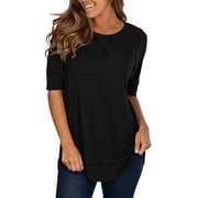 SHIBEVER Summer Short Sleeve T-Shirts for Women Fashion Loose Casual Crew Neck Black T Shirt Tunic Tops for Women Size L