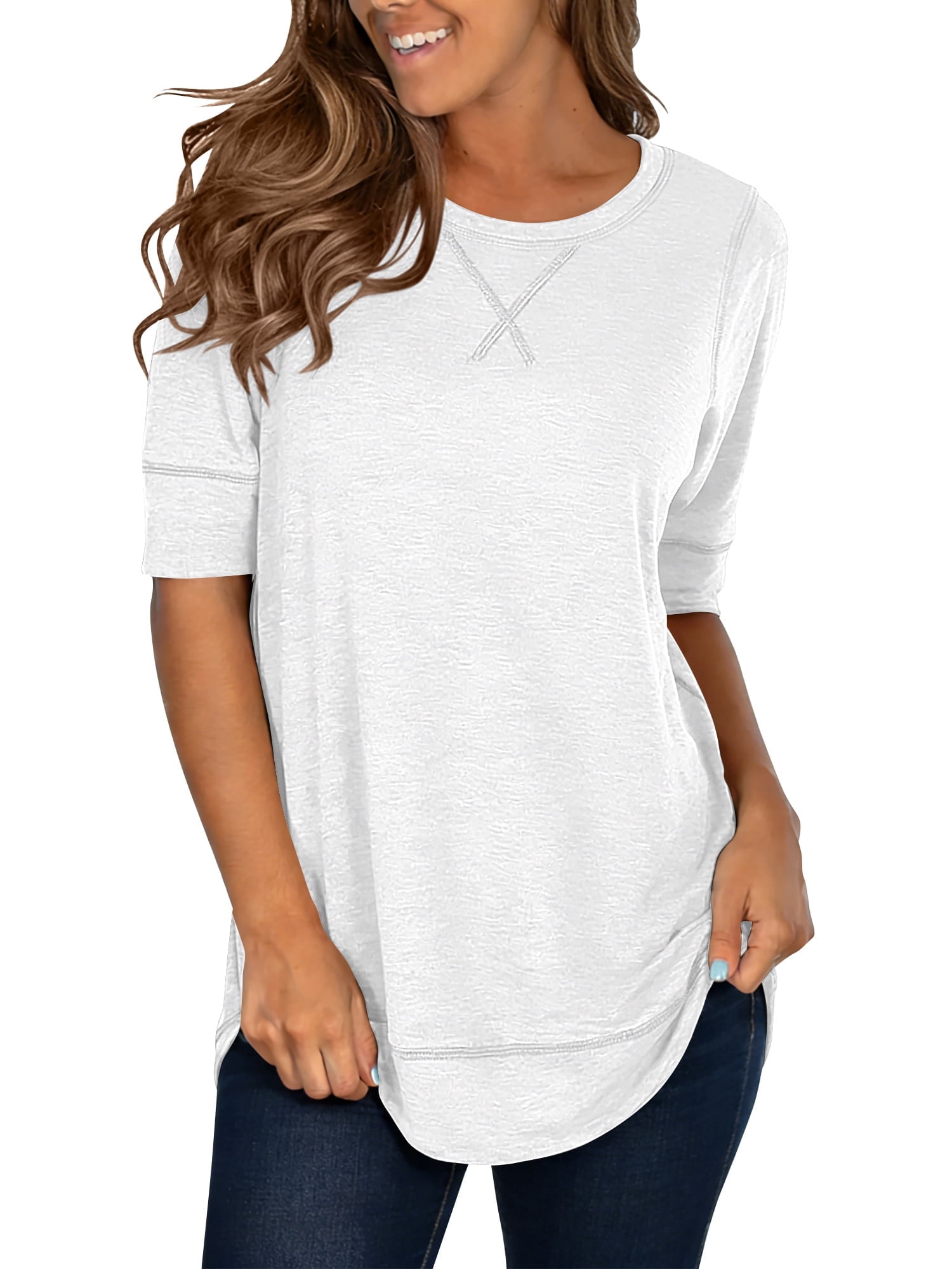 SHIBEVER Summer Short Sleeve T-Shirts for Women Casual Loose Tunic Top ...