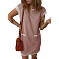 thumbnail image 1 of SHIBEVER Summer T Shirt Dresses for Women Crew Neck Cap Sleeve Casual Ribbed Vacation Beach Dress with Pocket Clothes Color Block Sundress, 1 of 9