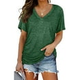 thumbnail image 1 of SHIBEVER Womens Tops Short Sleeve V Neck T Shirts with Side Shirring Loose Fit Shirts Pleated Summer Tunic Tops for Women Tees Clothes Casual Solid Color Green Size M, 1 of 9