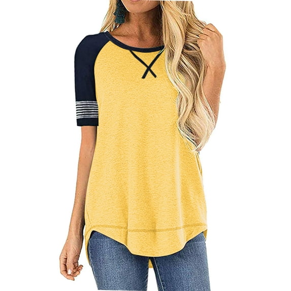 SHIBEVER Summer T Shirts for Women Short Sleeve Tops Casual Cute Crew Neck Tunic Tops Loose Fit Fashion Ladies Blouse Tops Yellow
