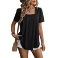 thumbnail image 1 of SHIBEVER Summer Tops for Women Casual Short Sleeve Shirts Loose Fit Flowy Pleated Blouse Trendy Solid Color Tee Shirt Black Tunic Plus Size XXL, 1 of 6