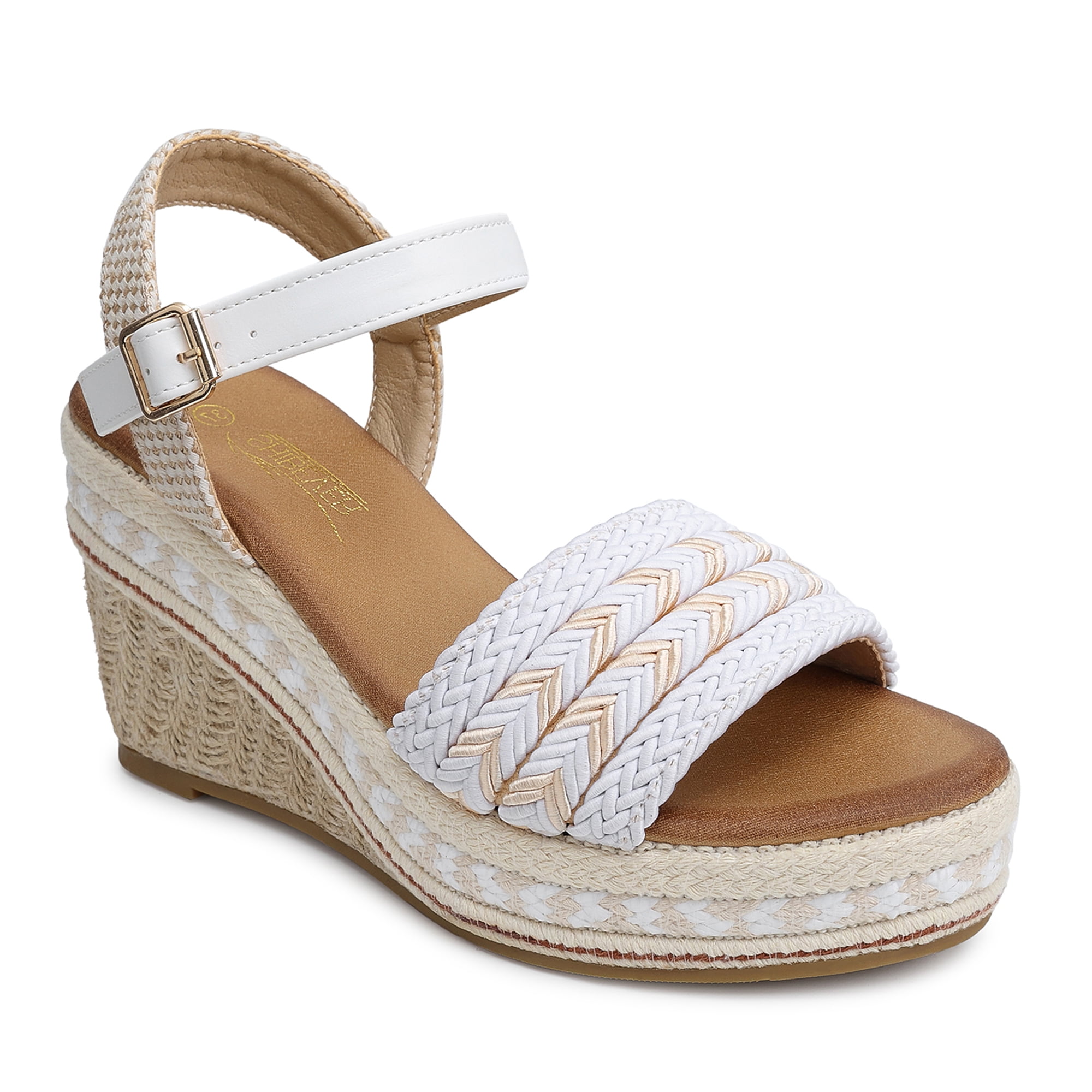 SHIBEVER Summer Wedge Sandals for Women Casual Ankle Strap Open Toe Dressy  Espadrilles Platform Shoes White