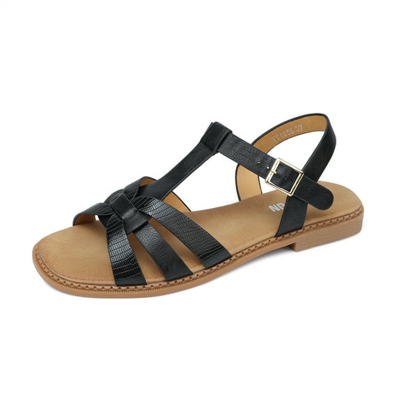 SHIBEVER Summer Women's Flat Sandals Casual Sandals Ankle Strap Open Toe Comfortable Shoes Fashion Sandals for Women Black
