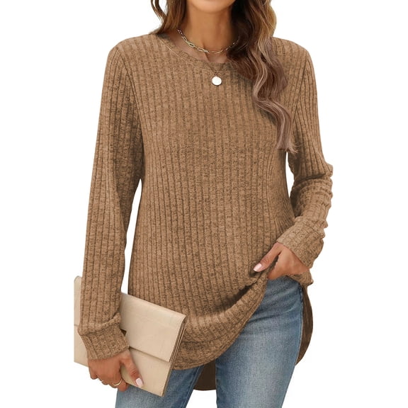 SHIBEVER Sweaters for Women Fall Casual Long Sleeve Tunic Tops Fashion Crewneck Sweatshirts Winter Lightweight Pullover Loose Shirts for Women