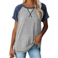 thumbnail image 1 of SHIBEVER T Shirts for Women Tops Summer Casual Short Sleeve Tunic Tops for Women Loose Color Block T Shirts Side Slit Crew Neck Lady Tops Blouses Gray L, 1 of 5